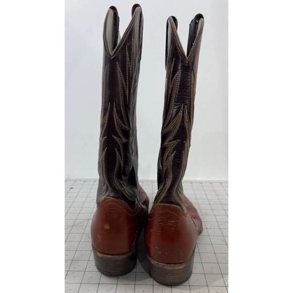 Vintage Dan Post Western Cowboy Boots Leather Sole Men's Size 8 Brown & Tan - Picture 10 of 14